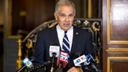 Philadelphia District Attorney Larry Krasner speaks to the press amid a Pa. House impeachment probe.