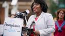 State Rep. Joanna McClinton (D., Philadelphia) speaks during a news conference in July.