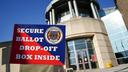 A sign indicating a mail ballot drop box is displayed Nov. 7, 2023, at Northampton County Courthouse in Easton, PA. 