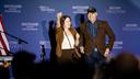 Doug Mastriano takes the stage with his wife Rebbie at his election night watch party in Camp Hill.