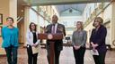 A group of Democratic state senators said a news conference Wednesday they want to reform the largely-secret nomination process for filling judicial vacancies. Pictured from right-to-left: Sen. Katie Muth (D., Montgomery), Sen. Maria Collett (D., Montgomery), Sen. Anthony Williams (D., Philadelphia), Sen. Lindsey Williams (D., Allegheny) and Maida Milone, president and CEO of Pennsylvanians for Modern Courts.