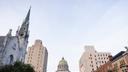 The view of the Pennsylvania Capitol in Harrisburg from State Street.