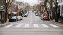 The view of Allen Street from College Avenue, in downtown State College, Pennsylvania.