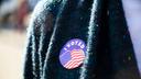 A Pennsylvania voter in Camp Hill wears an I Voted sticker on Election Day, Nov. 8, 2022.