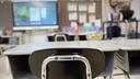 Desks and chairs sit empty in a classroom at Loring Flemming Elementary School in Blackwood, N.J.