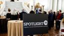 A Spotlight PA table at the Pennsylvania Capitol in Harrisburg. 