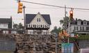 The DuBois sign with four foot tall white letters.