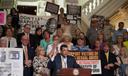 Rep. Mark Rozzi (D., Berks) is seen here at a 2018 rally at the state Capitol advocating for a change in state law to allow lawsuits for child sex abuse.