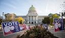 Pennsylvania’s Capitol building in Harrisburg on the morning of Election Day, November 3, 2020.