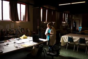 Kim Botteicher works in the basement of a Bolivar church. She provides syringe services as part of her charitable work.