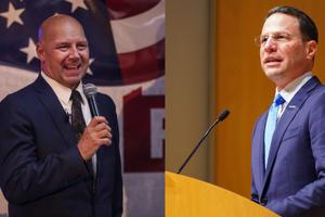 Pennsylvania 2022 election governor candidates Republican state Sen. Doug Mastriano (left) and Democratic Attorney General Josh Shapiro (right)