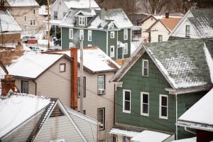 Rooftops of homes in Blair County, Pennsylvania.