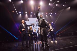 Meek Mill appears with Gov. Josh Shapiro and his family during the governor's inauguration party in January 2023.