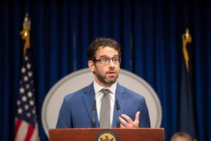 Rep. Mike Schlossberg (D., Lehigh) inside the Pennsylvania Capitol in 2022.