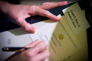 Electors filled out their ballots on Dec. 14, 2020, during the 59th Pennsylvania Electoral College meeting in Harrisburg.