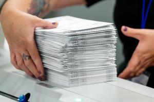 Lehigh County voter registration workers sort mail ballots on Nov. 7, 2023, in Allentown, Pennsylvania.