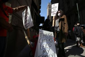 Michelle Perry of Philadelphia protested outside Gov. Tom Wolf's Center City office earlier this month, demanding "a working unemployment system to provide timely responses and benefits to unemployed workers."