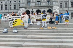 Members of the Poor People's Campaign in Pennsylvania gathered on the steps of the Capitol to call for a "just and moral budget."