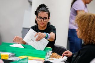 William Allen senior Liliana Delgado, of Allentown, opens and sorts mail-in ballots Nov. 8, 2022, at Lehigh County Government Center in Allentown, Lehigh County, Pennsylvania. 